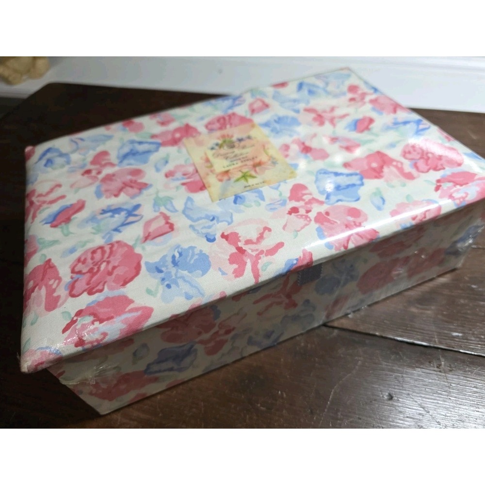 Vtg Laura Ashley Dressing Room Collection Sewing Box Floral Pink Blue 12" NOS